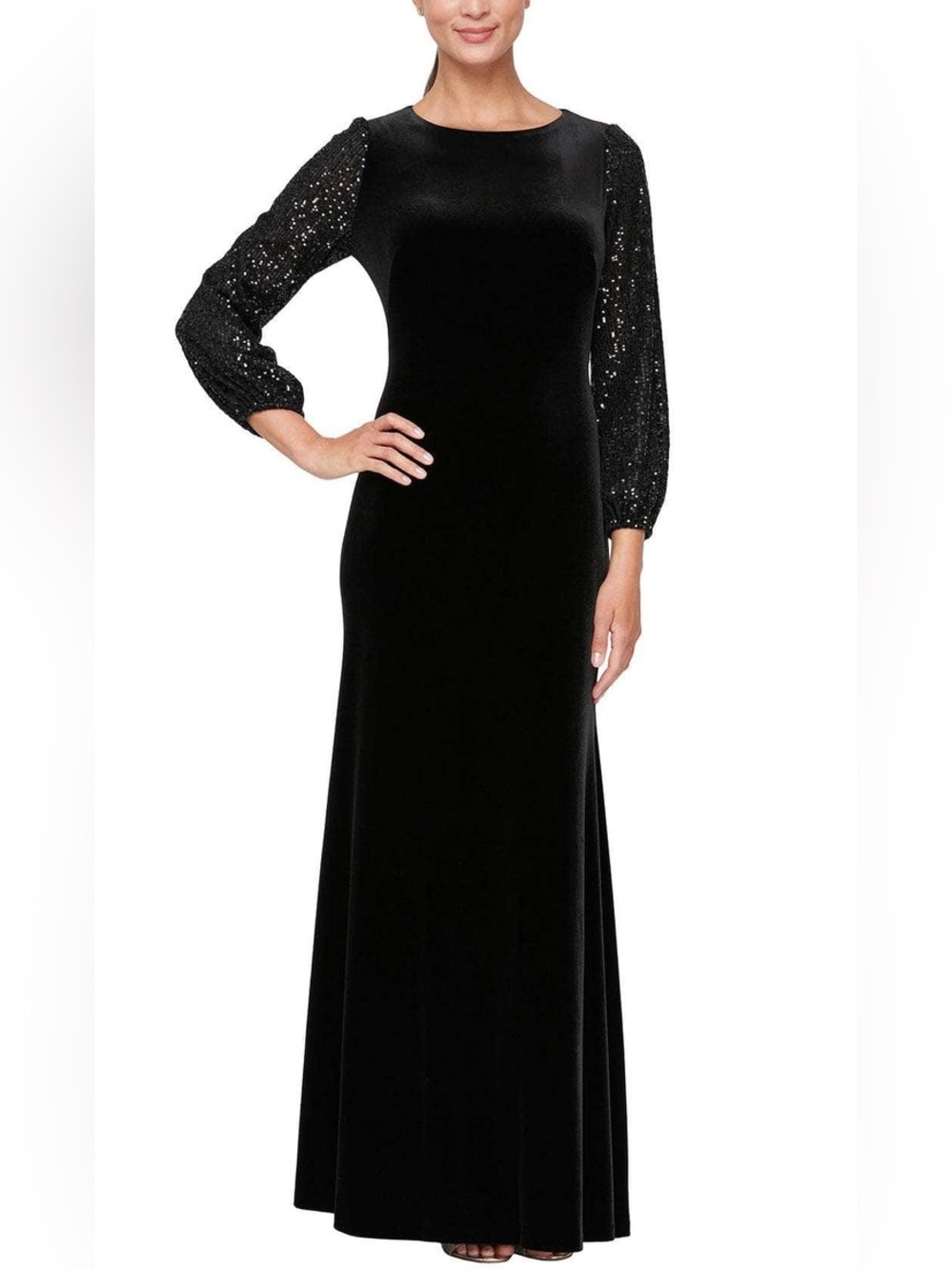Alex Evenings Sequin Bishop Long Sleeve Velvet Formal Evening Dress Size 8